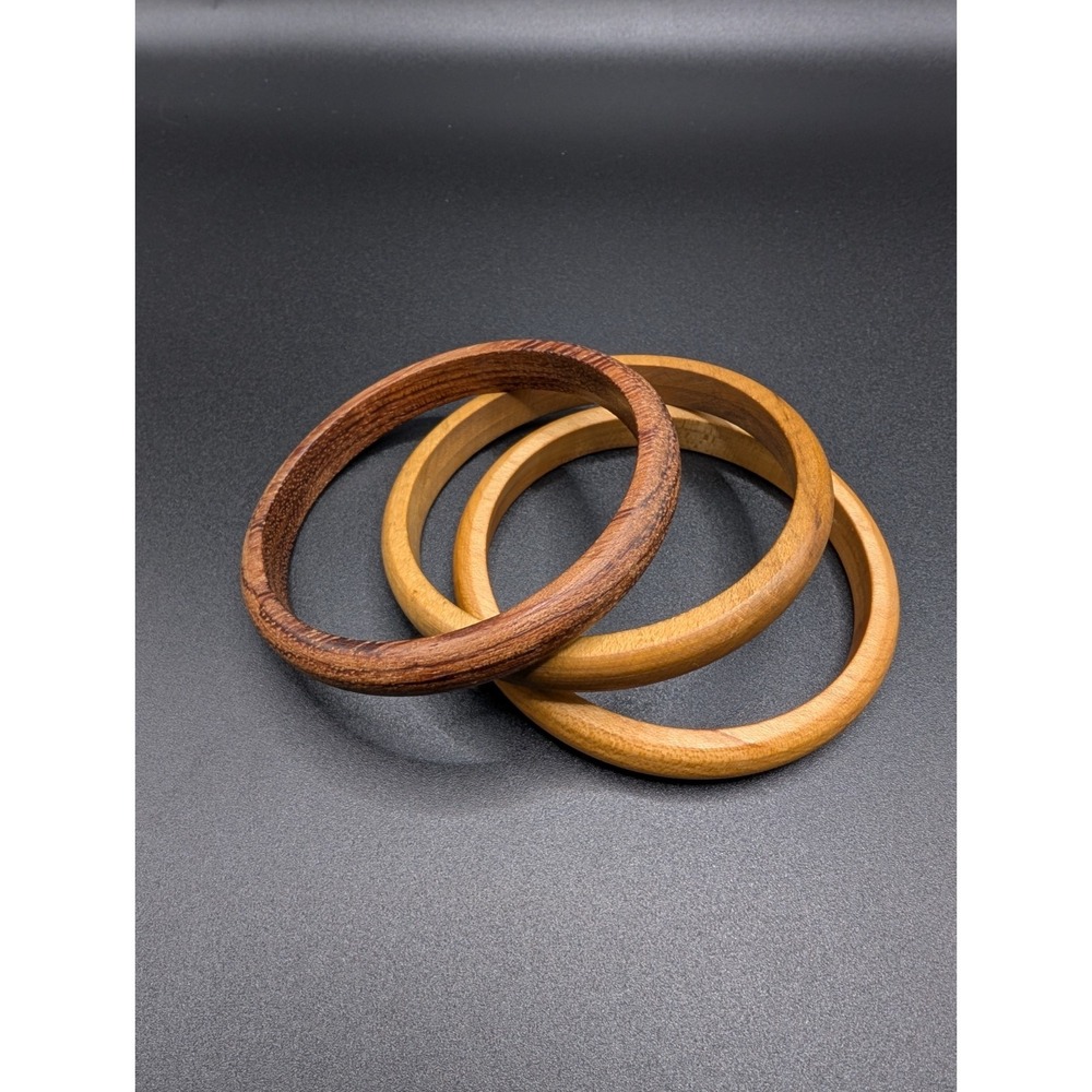 Set of 3 Wooden Bangle Bracelets Natural Brown Wood Boho Minimalist Jewelry
